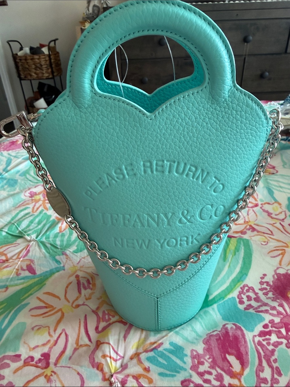 Tiffany & Co. Aqua Pebbled Leather Heart-Top Crossbody Bag
